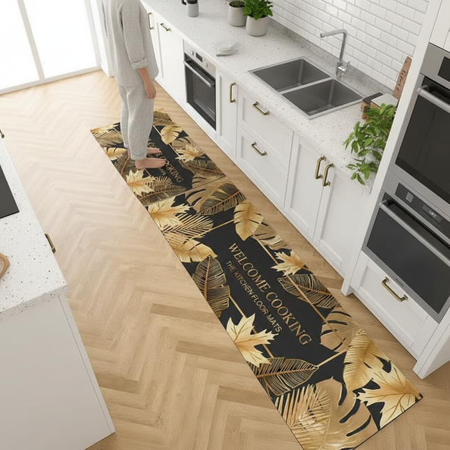 Carpet for Kitchen Pvc Leather Non-slip Floor Mat Waterproof Oil-proof Foot Mats Long Rug Green Plants Home Decoration Rugs