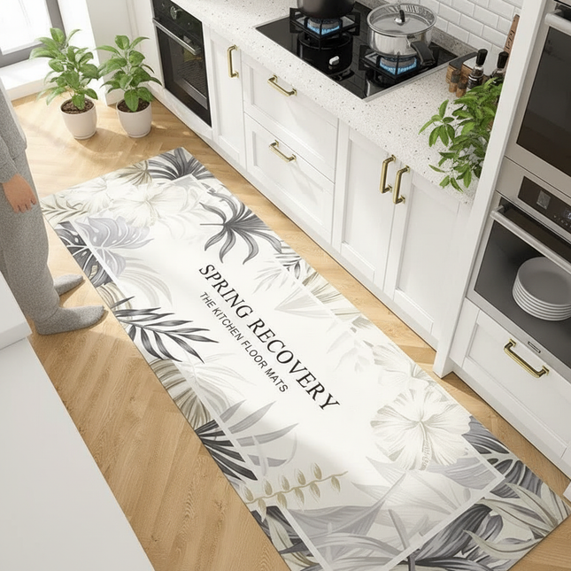 Carpet for Kitchen Pvc Leather Non-slip Floor Mat Waterproof Oil-proof Foot Mats Long Rug Green Plants Home Decoration Rugs