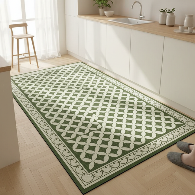 Tapis Cuisine Vert Motif Géométrique Antidérapant