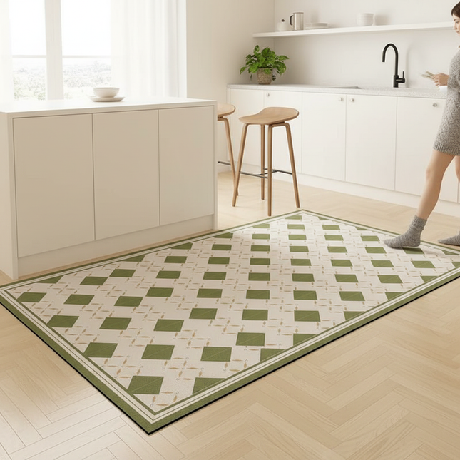 Tapis Cuisine Géométrique vert et beige antidérapant