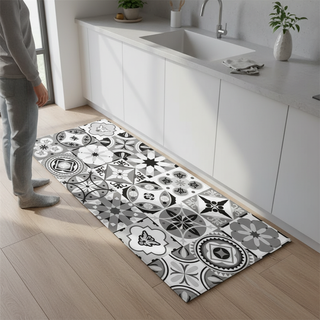 Tapis Cuisine mosaïque gris antidérapant