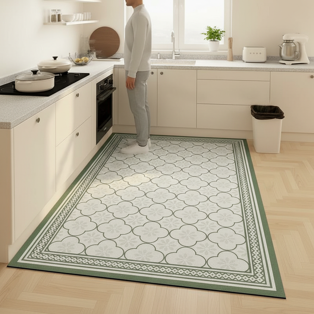 Tapis Cuisine vert géométrique antidérapant apaisant