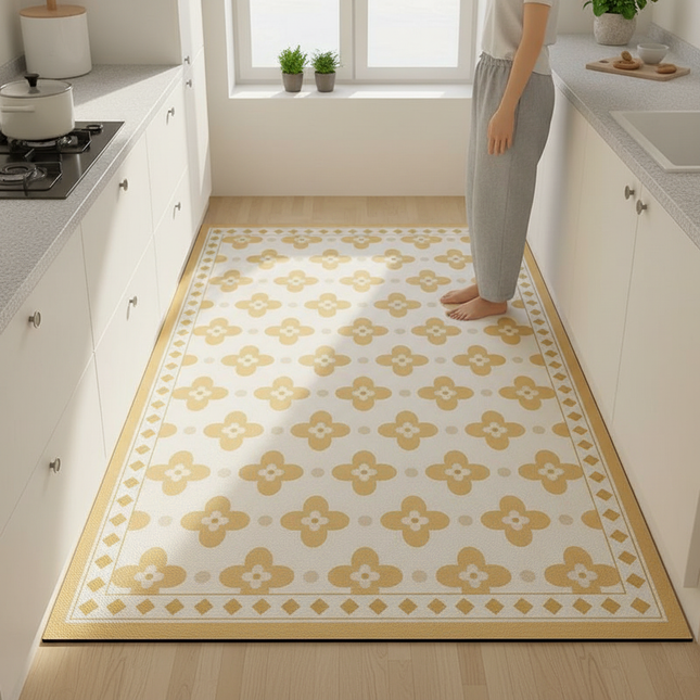 Tapis Cuisine Motif floral jaune antidérapant