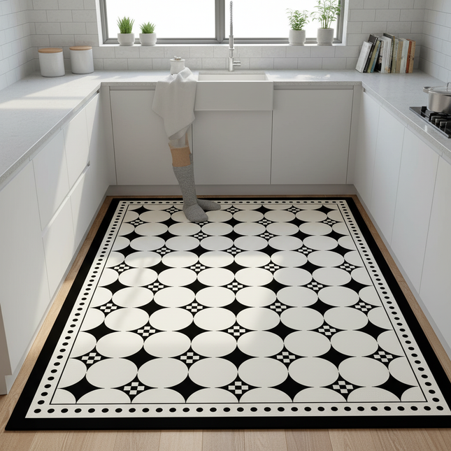 Tapis Cuisine noir blanc géométrique antidérapant tendance