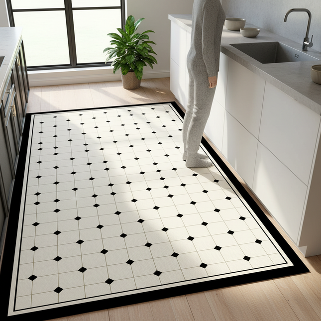 Tapis Cuisine noir blanc diamant antidérapant