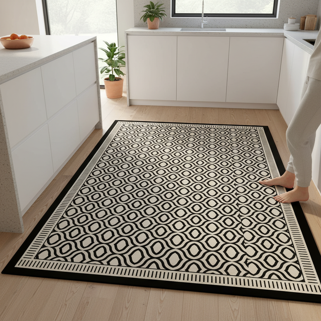 Tapis Cuisine Noir Blanc Motif Géométrique Antidérapant