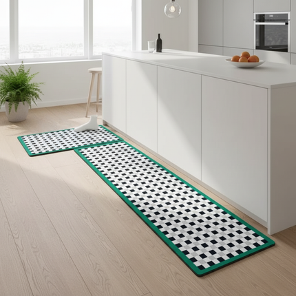 Tapis Cuisine carreaux vert antidérapant