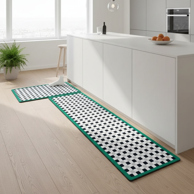 Tapis Cuisine carreaux vert antidérapant