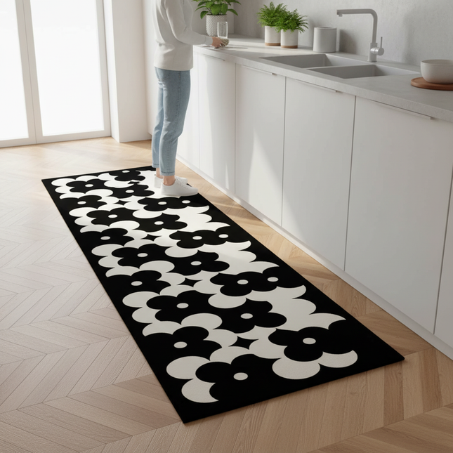 PVC Kitchen Waterproof Carpet Black Carpets Leather Non-slip Rug Oil-proof Long Foot Mats American Retro Home Decoration Rugs