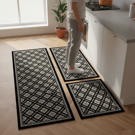 Tapis Cuisine noir rétro antidérapant design