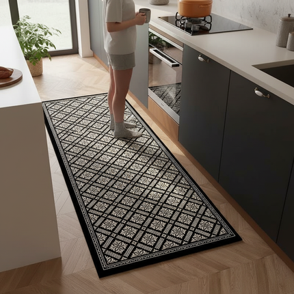 PVC Kitchen Waterproof Carpet Black Carpets Leather Non-slip Rug Oil-proof Long Foot Mats American Retro Home Decoration Rugs