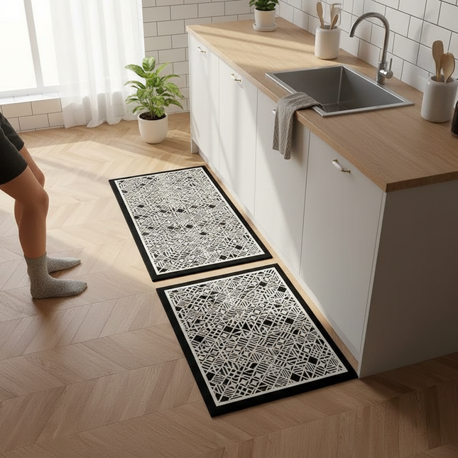 PVC Kitchen Waterproof Carpet Black Carpets Leather Non-slip Rug Oil-proof Long Foot Mats American Retro Home Decoration Rugs