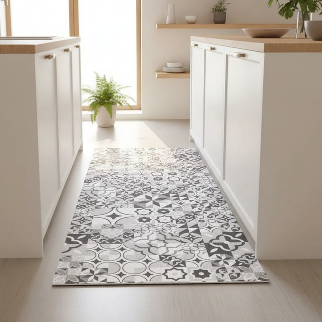 Tapis Cuisine motif géométrique gris antidérapant