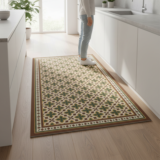 Tapis Cuisine motif géométrique rétro lavable