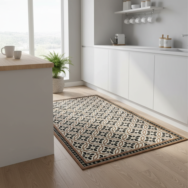 Stain and Oil Resistant Kitchen Rug Home Pvc Leather Carpet American Retro Balcony Floor Mat Large Area Washable Non-slip Rugs