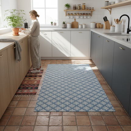 Tapis Cuisine bleu design lavable