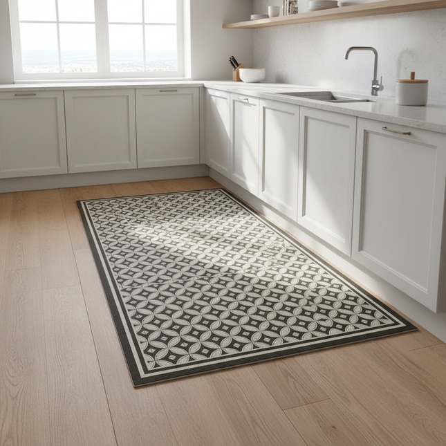 Stain and Oil Resistant Kitchen Rug Home Pvc Leather Carpet American Retro Balcony Floor Mat Large Area Washable Non-slip Rugs