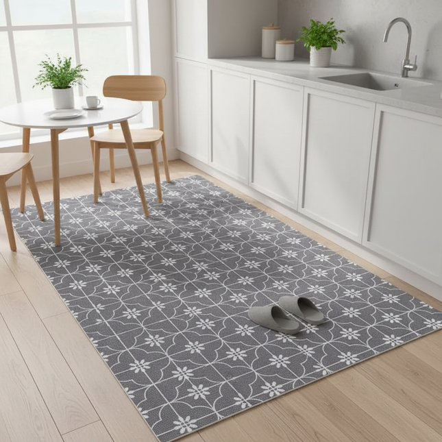 Tapis Cuisine gris motif lavable antisalissure