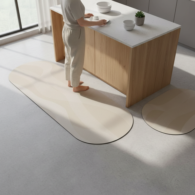 Tapis Cuisine Beige Motif Vague Antidérapant