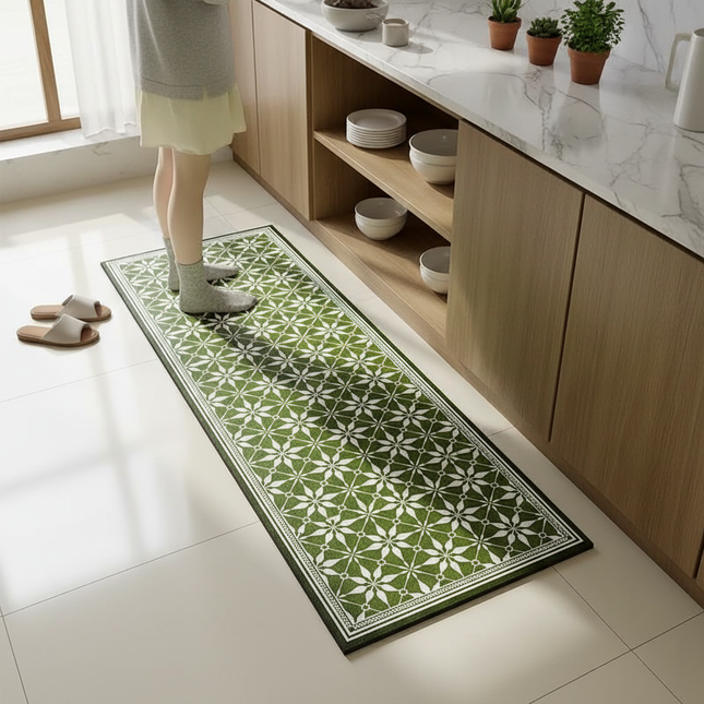 Kitchen Floor Mat Long Strip Waterproof Oil-proof Carpet Pvc Leather Anti-slip Foot Mats Spring Style Home Decoration Green Rug