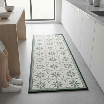 Tapis Cuisine motif floral vert antidérapant printanier