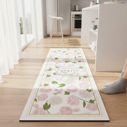 Rugs for Kitchen Floor Mat Pvc Leather Waterproof Non-slip Long Rug Anti-fatigue Foot Mats Pink Flower Home Decor Vinyl Carpet