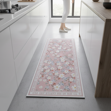 Rugs for Kitchen Floor Mat Pvc Leather Waterproof Non-slip Long Rug Anti-fatigue Foot Mats Pink Flower Home Decor Vinyl Carpet