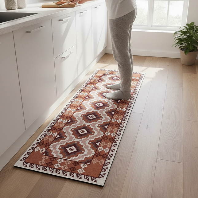 Tapis Cuisine géométrique terracotta antidérapant