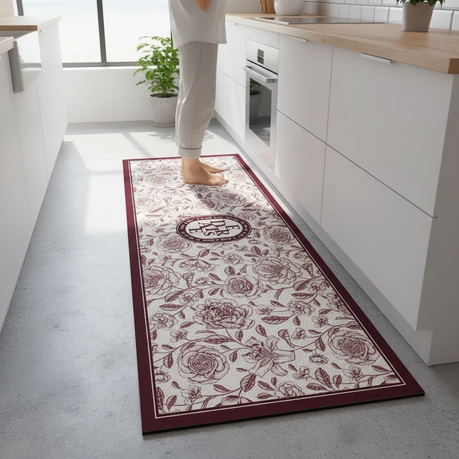Rugs for Kitchen Floor Mat Pvc Leather Waterproof Non-slip Long Rug Anti-fatigue Foot Mats Pink Flower Home Decor Vinyl Carpet
