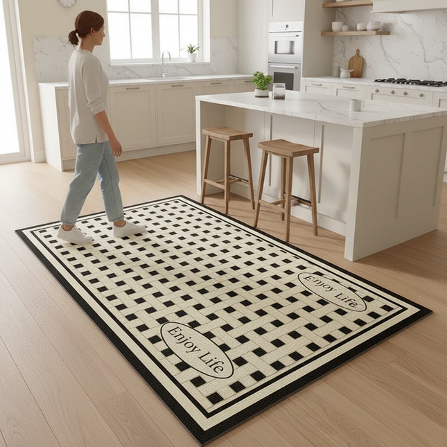 Tapis Cuisine géométrique noir beige imperméable