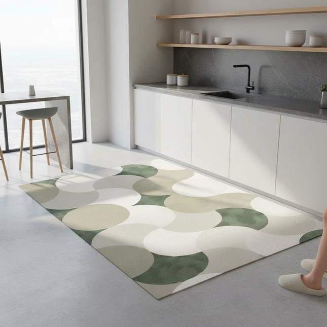 Tapis Cuisine géométrique vert antidérapant