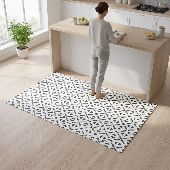 Tapis Cuisine géométrique noir et blanc antidérapant