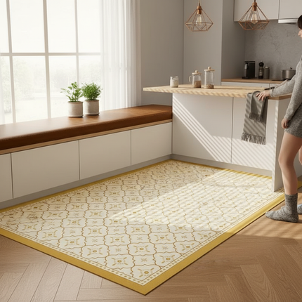 Tapis Cuisine beige géométrique antidérapant décoratif élégant
