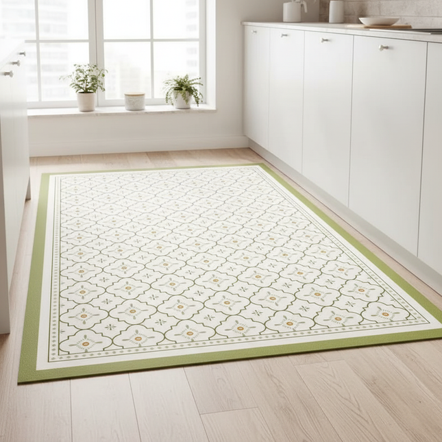 Tapis Cuisine motif carreaux vert et crème antidérapant