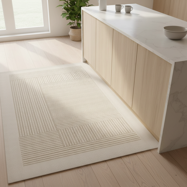 Tapis Cuisine Beige Géométrique Moderne