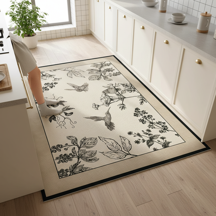 Tapis Cuisine beige floral moderne