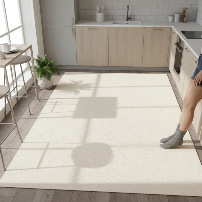 Tapis Cuisine beige uni antidérapant moelleux