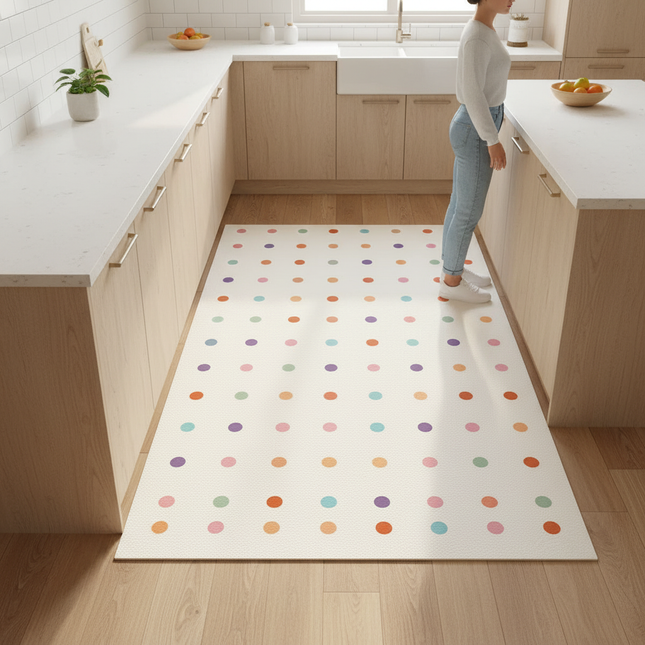 Tapis Cuisine crème pois multicolores antidérapant