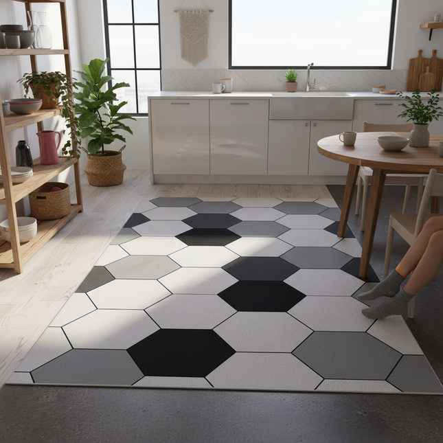 Tapis Cuisine motif hexagonal moderne antidérapant