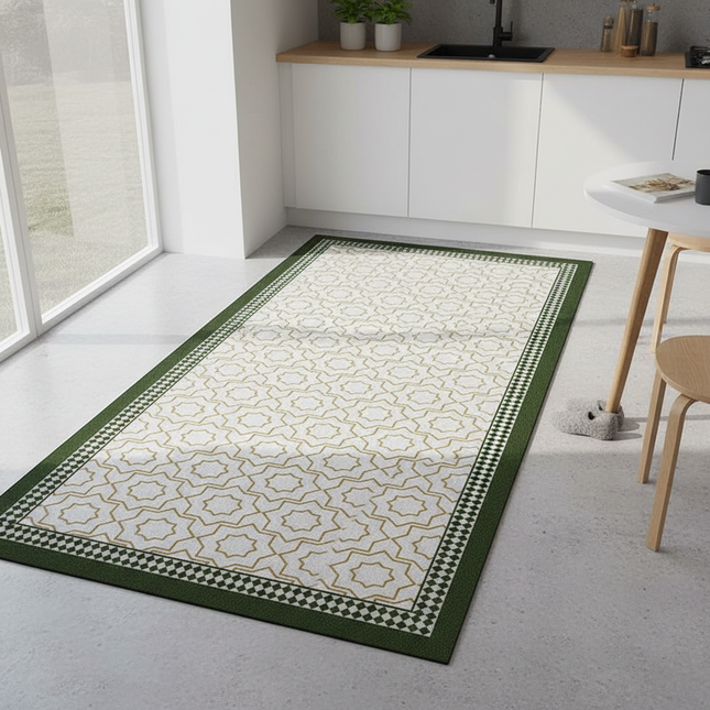 Tapis Cuisine géométrique vert antidérapant lavable
