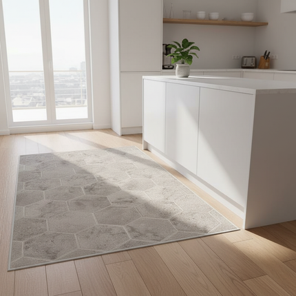 Tapis Cuisine gris hexagonal antidérapant