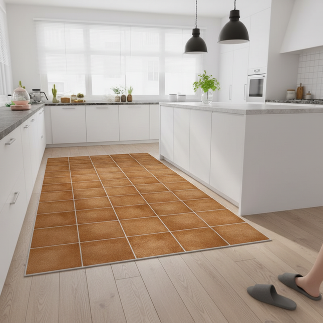 Tapis Cuisine terre cuite motif carreaux antidérapant