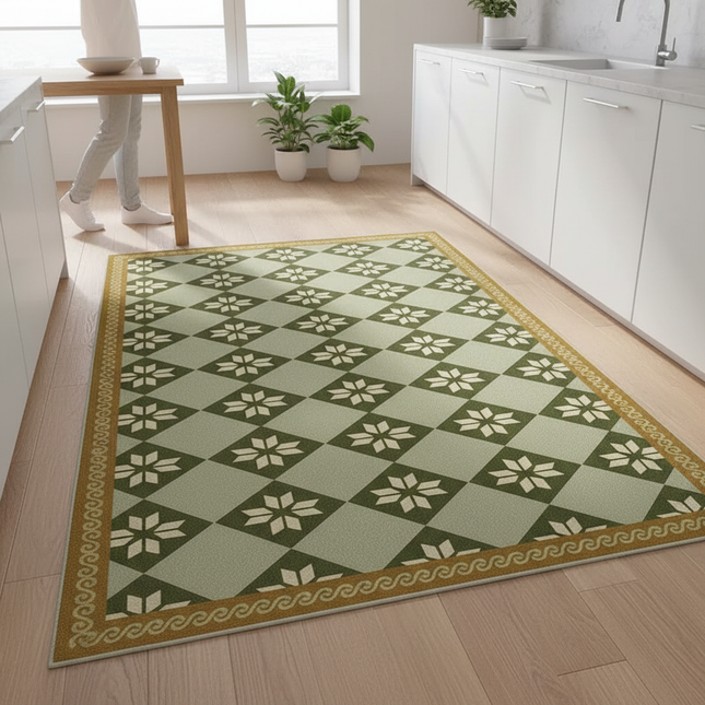 Tapis Cuisine vert géométrique antidérapant harmonieux