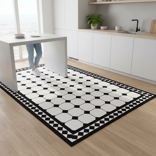 Tapis Cuisine carreaux noir blanc antidérapant