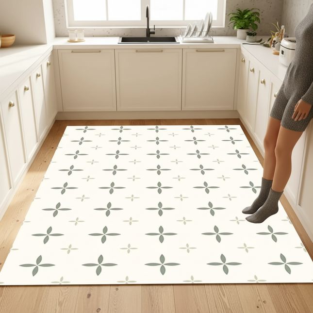 Tapis Cuisine motif géométrique crème et vert moderne