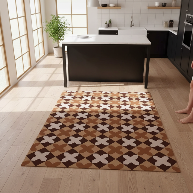 Tapis Cuisine géométrique marron anti-tache