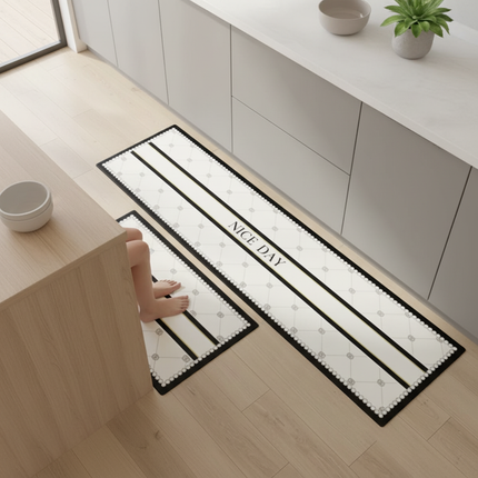 Tapis Cuisine blanc noir design antidérapant