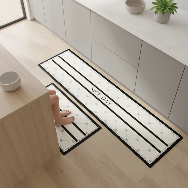 Tapis Cuisine blanc noir design antidérapant