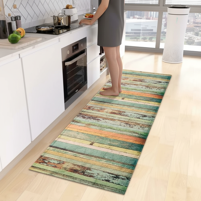 Tapis Cuisine effet bois multicolore antidérapant