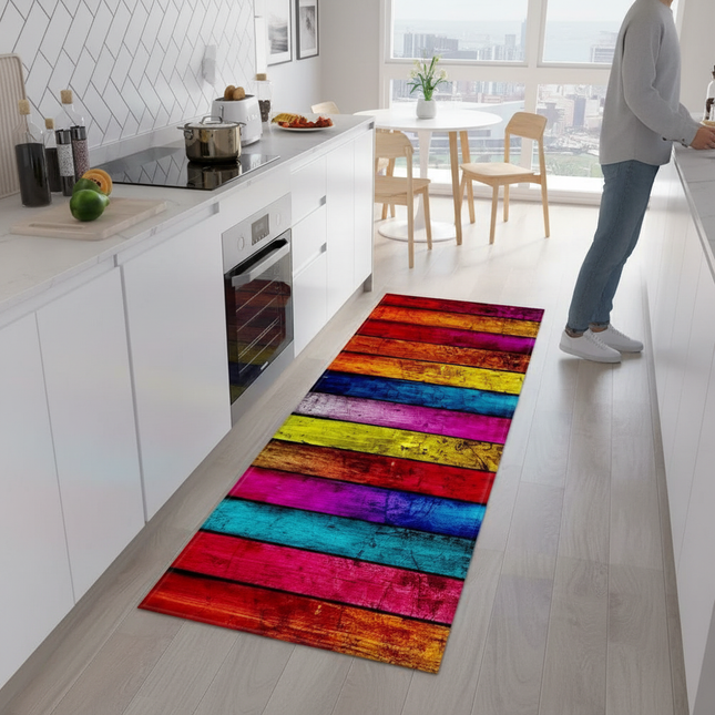 Tapis Cuisine multicolore planches bois antidérapant